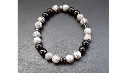 SHIVA - Parvati bracelet: Bracelet of 8mm beads of Black Onyx, Jasper and Hematite