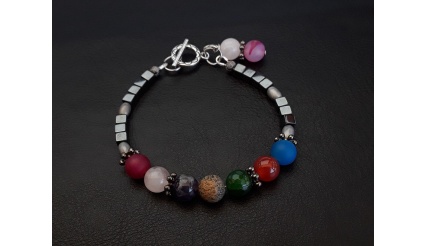 The 7 Chakras Reiki charged charm bracelet made of Silver Jasper Amethyst Hematite Clear Quartz and Agate high quality gemstones